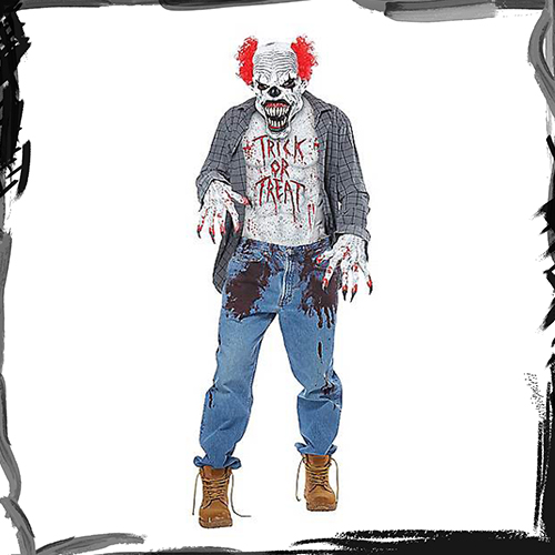 Spirit Halloween Krazy Klown Costume Scary Creepy Halloween ماسک و دستکش لاتکسی ترسناک دلقک دیوانه اتاق فرار اسکیپ روم هالووین